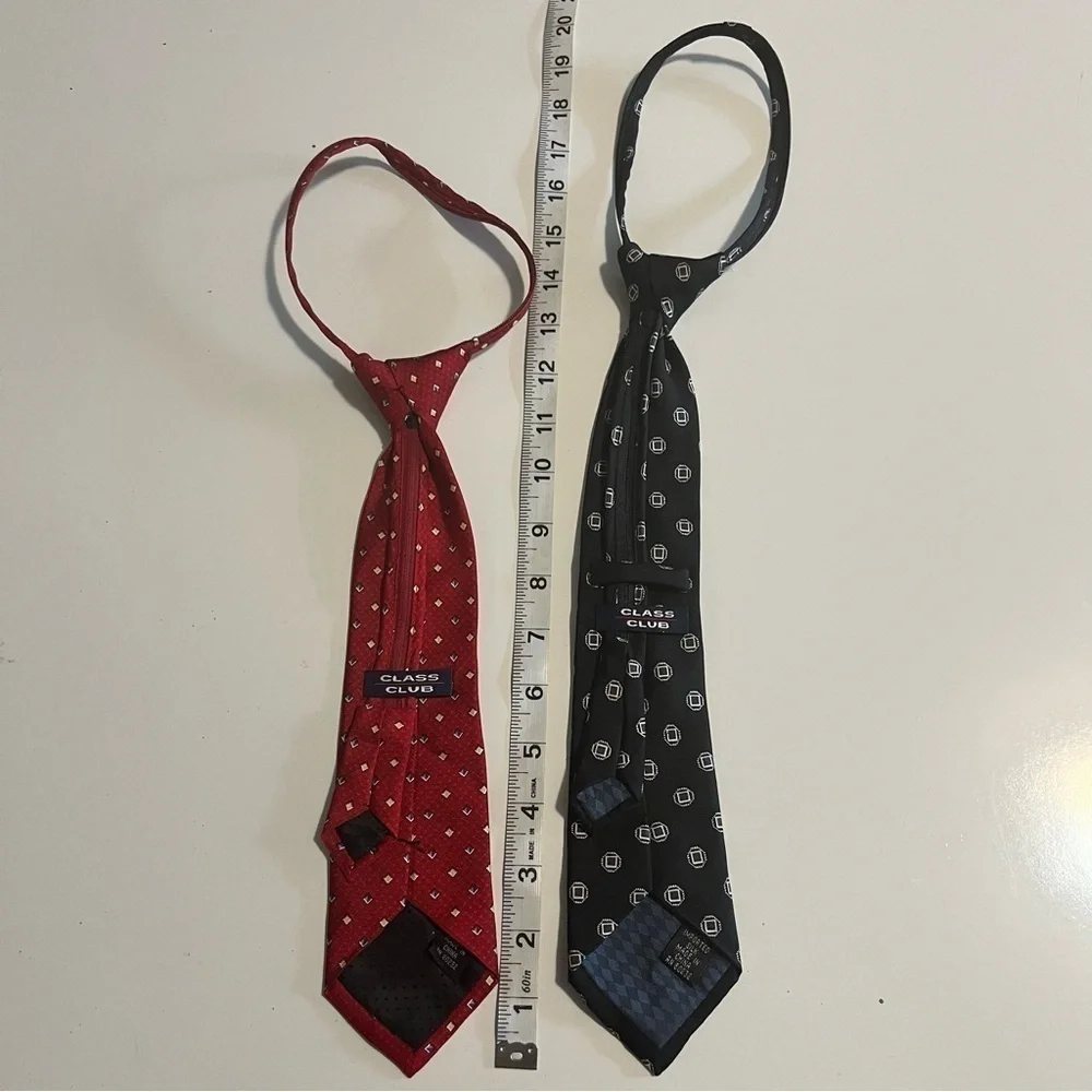 Two Class Club, boys, zipper adjustable neckties. One Red, the other black.